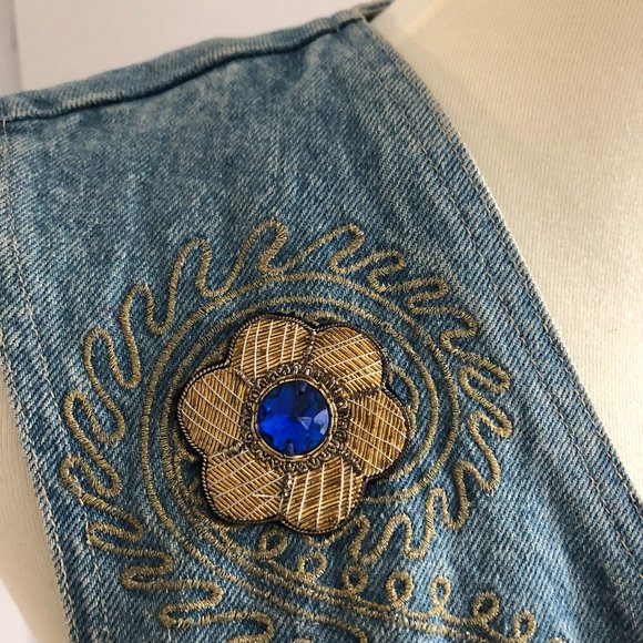 Vintage Mondi Denim Vest with Gold Embroidery - Picture 2 of 8